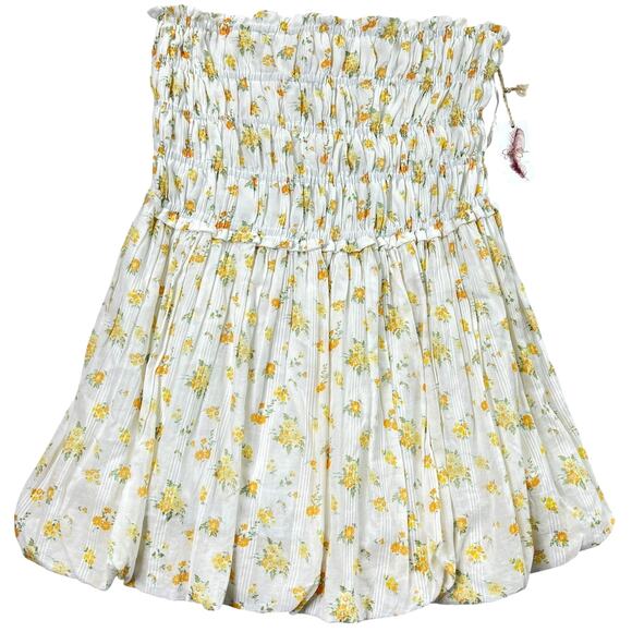 Jessica Simpson Strapless Floral Bubble Mini Dress M Yellow Smocked Romantic - Picture 2 of 8